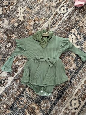 SHEIN Olive Green Ribbed Bow One-Piece